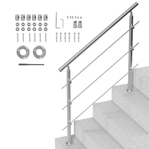 47.2in Handrails for Outdoor Steps 3 Crossbars Staircase for Porch Deck