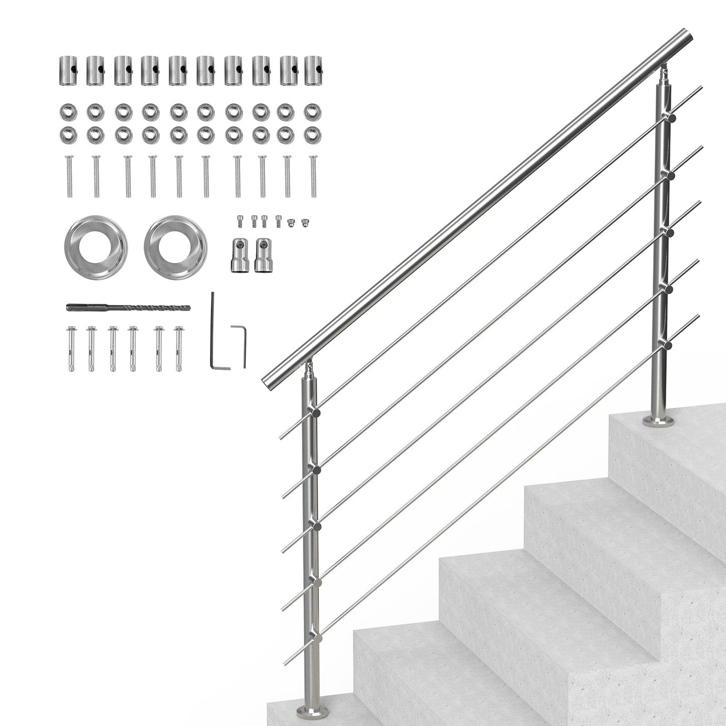 59in Handrails for Outdoor Steps 5 Crossbars Staircase for Porch Deck
