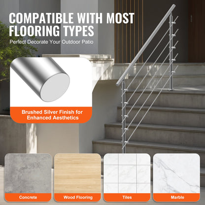 59in Handrails for Outdoor Steps 5 Crossbars Staircase for Porch Deck