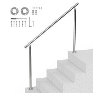 Handrails for Outdoor Steps, 59 in/ 150cm Length Stair Hand Rail Kit, Transitional Stainless Steel Railings with Installation Kit, Double-column Staircase Handrails for Seniors,Porch & Deck