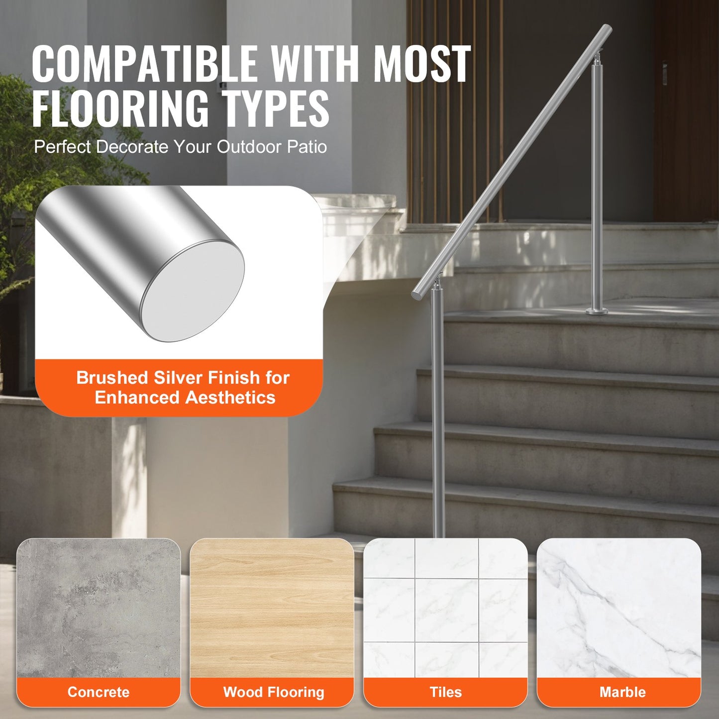 Handrails for Outdoor Steps, 59 in/ 150cm Length Stair Hand Rail Kit, Transitional Stainless Steel Railings with Installation Kit, Double-column Staircase Handrails for Seniors,Porch & Deck