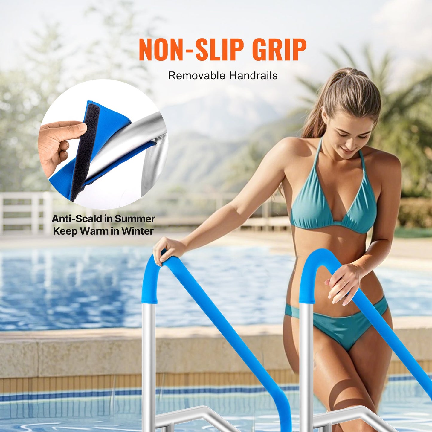Pool Handrail 54 x 36 inch Stainless Steel with Base Plate for Spas