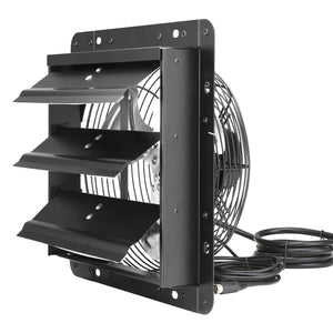 Shutter Exhaust Fan, 254mm / 10inch with Temperature Humidity Controller, EC-motor, 843 CFM, Variable Speed Adjustable Wall Mount Attic Fan, Ventilation and Cooling for Greenhouses, Garages, Sheds