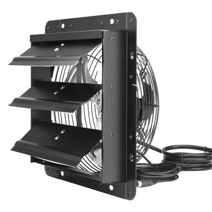 Shutter Exhaust Fan, 254mm / 10inch with Temperature Humidity Controller, EC-motor, 843 CFM, Variable Speed Adjustable Wall Mount Attic Fan, Ventilation and Cooling for Greenhouses, Garages, Sheds