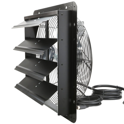 Shutter Exhaust Fan, 406 mm /16inch with Temperature Humidity Controller, EC-motor, 1747 CFM, Variable Speed Adjustable Wall Mount Attic Fan, Ventilation and Cooling for Greenhouses, Garages, Sheds