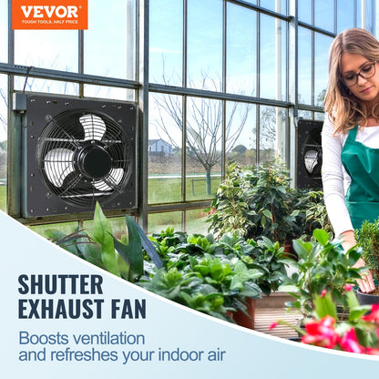 Shutter Exhaust Fan, 406 mm /16inch with Temperature Humidity Controller, EC-motor, 1747 CFM, Variable Speed Adjustable Wall Mount Attic Fan, Ventilation and Cooling for Greenhouses, Garages, Sheds