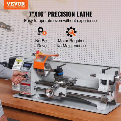 VEVOR Mini Metal Lathe Machine, 180 x 400 mm, 800W Precision Benchtop Power Metal Lathe, 150-2500 RPM Continuously Variable Speed, with 3-jaw Metal Chuck Tool Box for Processing Precision Parts