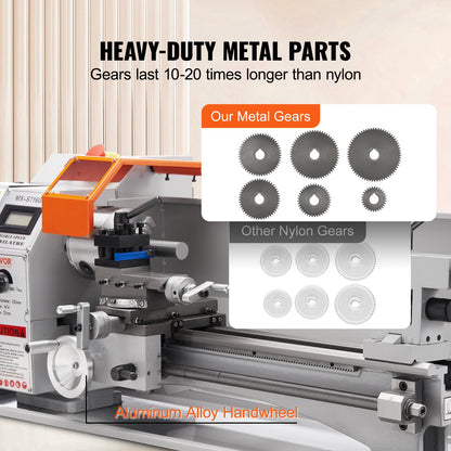 VEVOR Mini Metal Lathe Machine, 180 x 400 mm, 800W Precision Benchtop Power Metal Lathe, 150-2500 RPM Continuously Variable Speed, with 3-jaw Metal Chuck Tool Box for Processing Precision Parts