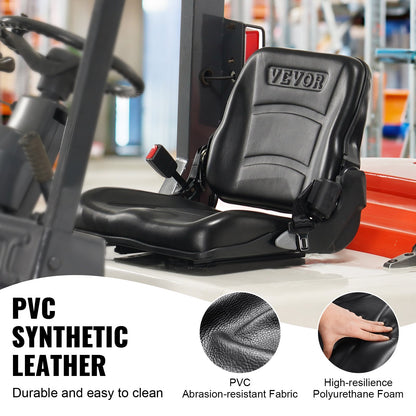 Universal Forklift Seat, Fold Down Tractor Seat with Adjustable Angle Back, Micro Switch and Retractable Seatbelt, 16-34 cm Slot Forklift Seat for Tractor Loader Excavator