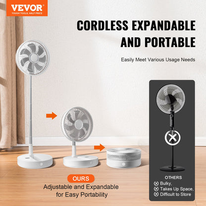 12 Inch Foldable Oscillating Standing Fan with Remote Control, 4 Speed Adjustable Portable Desk Quiet Fan, 7200mah Rechargeable USB Small Fan, Folded Rotating Floor Fan for Bedroom Office Travel