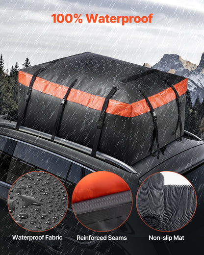 VEVOR Car Rooftop Cargo Carrier Bag, 20 Cubic Feet Roof Cargo Carrier, Heavy Duty 840D PVC 100% Waterproof Car Roof Luggage Bag for All Vehicle with/without Rack- with Lock, Anti-Slip Mat, 6 Door Hook