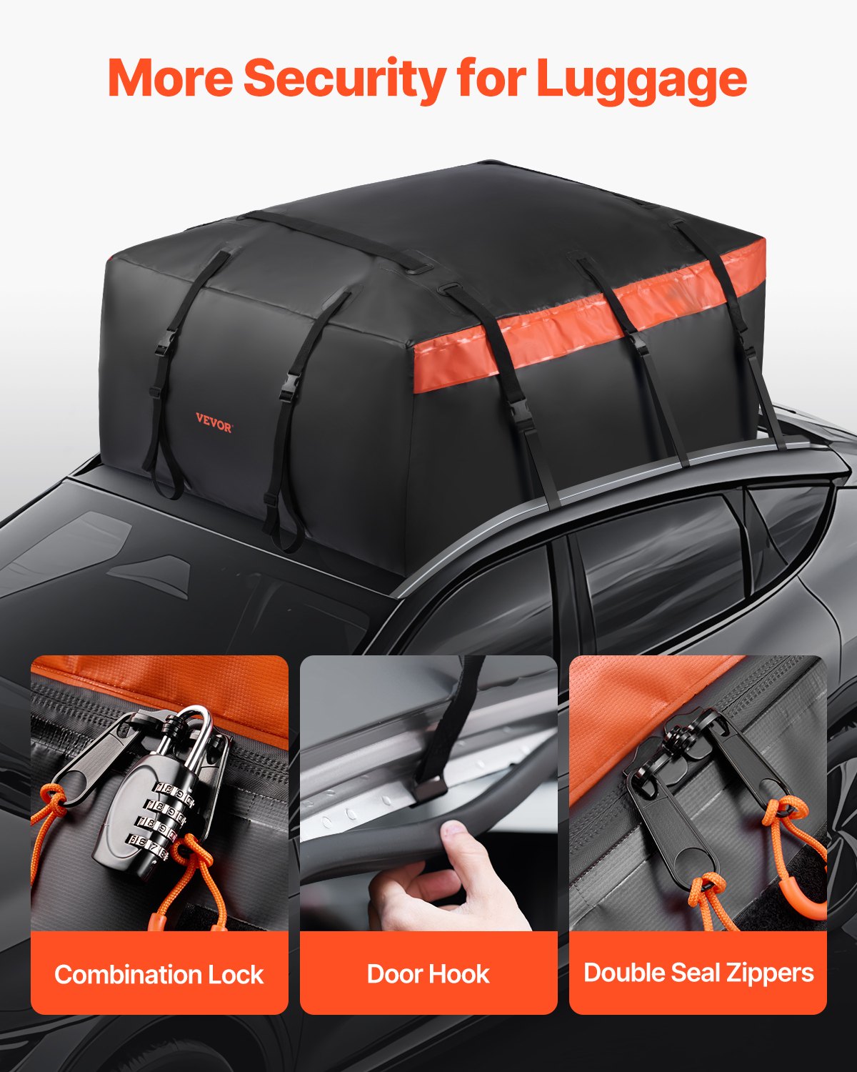 VEVOR Car Rooftop Cargo Carrier Bag, 20 Cubic Feet Roof Cargo Carrier, Heavy Duty 840D PVC 100% Waterproof Car Roof Luggage Bag for All Vehicle with/without Rack- with Lock, Anti-Slip Mat, 6 Door Hook