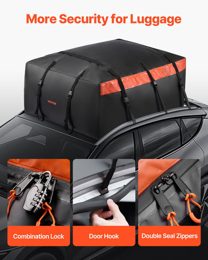VEVOR Car Rooftop Cargo Carrier Bag, 20 Cubic Feet Roof Cargo Carrier, Heavy Duty 840D PVC 100% Waterproof Car Roof Luggage Bag for All Vehicle with/without Rack- with Lock, Anti-Slip Mat, 6 Door Hook