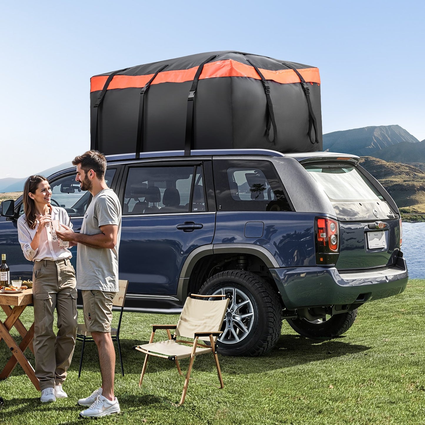 VEVOR Car Rooftop Cargo Carrier Bag, 20 Cubic Feet Roof Cargo Carrier, Heavy Duty 840D PVC 100% Waterproof Car Roof Luggage Bag for All Vehicle with/without Rack- with Lock, Anti-Slip Mat, 6 Door Hook