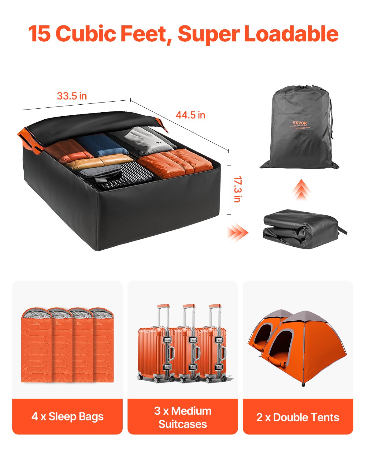 Car Rooftop Cargo Carrier Bag, 15 Cubic Feet Car Roof Cargo Carrier, 100% Waterproof Heavy Duty 840D PVC Roof Luggage Bag for All Vehicle with/without Rack- with Lock, Non-Slip Mat, 4 Door Hooks