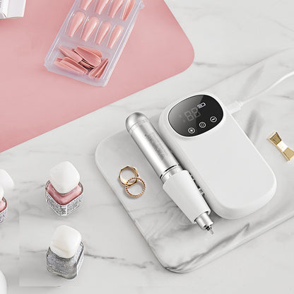 Electric Rechargeable Nail Drill, 35,000RPM Portable Cordless Nail E File Machine, LCD-Display Acrylic Gel Grinder Tool with 6 Bits and 50PCS Sanding Bands for Manicure Pedicure Carve Polish