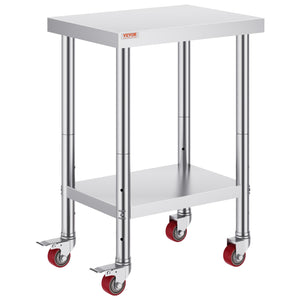 24x18x34 Inch Stainless Steel Work Table 3-Stage Adjustable Shelf with 4 Wheels Heavy Duty Commercial Food Prep Worktable with Brake for Kitchen Prep Work