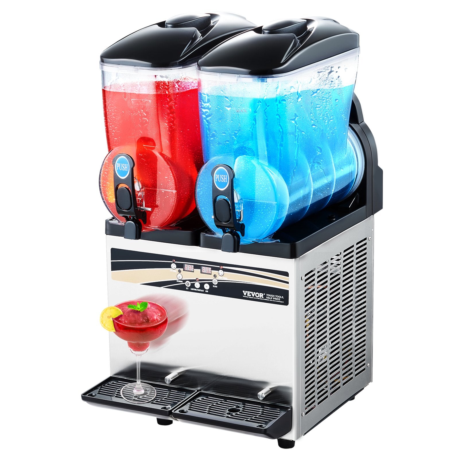 VEVOR Commercial Frozen Drink Maker, 15Lx2 Double Tank Slushy Machine, 120 Cups Stainless Steel Margarita Smoothie Frozen Drink Machine, Slushie Maker for Home Party Restaurants Cafe Bars - Factory Direct Shop