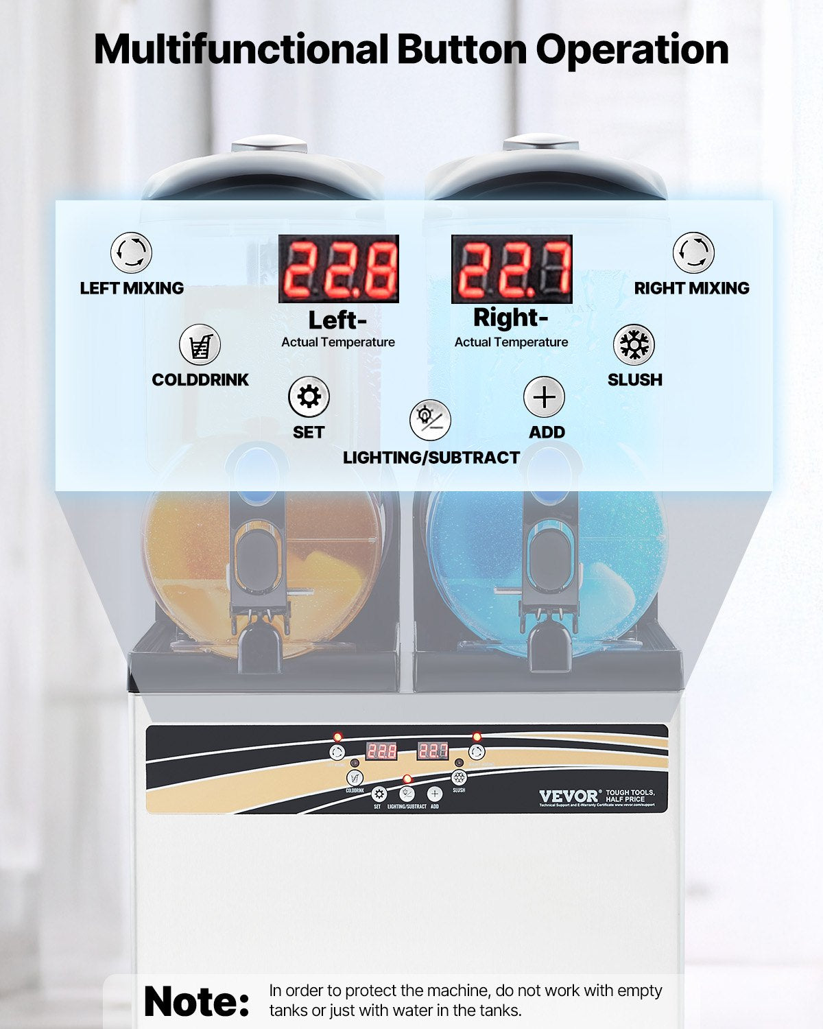 VEVOR Commercial Frozen Drink Maker, 15Lx2 Double Tank Slushy Machine, 120 Cups Stainless Steel Margarita Smoothie Frozen Drink Machine, Slushie Maker for Home Party Restaurants Cafe Bars - Factory Direct Shop