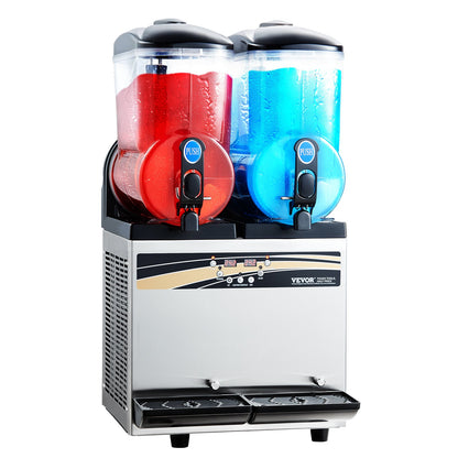 VEVOR Commercial Frozen Drink Maker, 15Lx2 Double Tank Slushy Machine, 120 Cups Stainless Steel Margarita Smoothie Frozen Drink Machine, Slushie Maker for Home Party Restaurants Cafe Bars - Factory Direct Shop