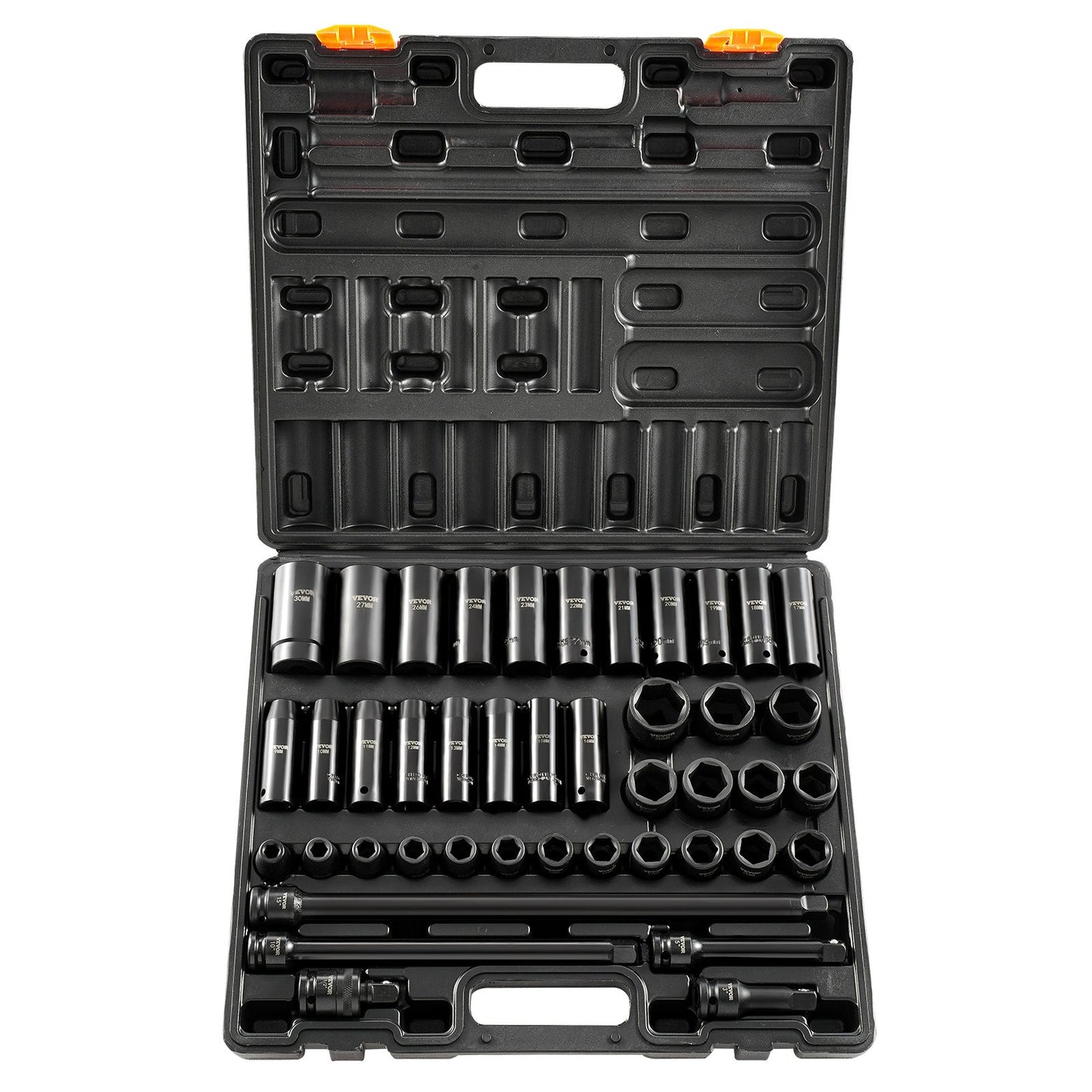 Impact Socket Set 43 Piece Impact Sockets, Standard Socket Assortment, Drive Socket Set 6-Point Sockets Metric 9-30mm (Standard/Deep)