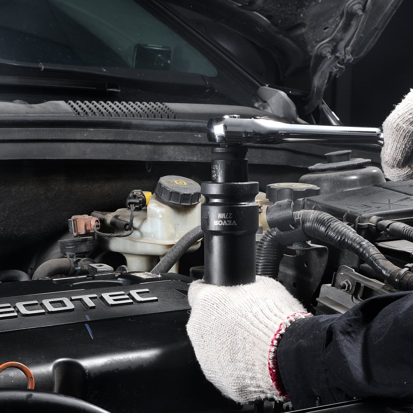 Impact Sockets Set 8pcs 6-Point 1" Drive Bit Ratchet Tool Kit Case