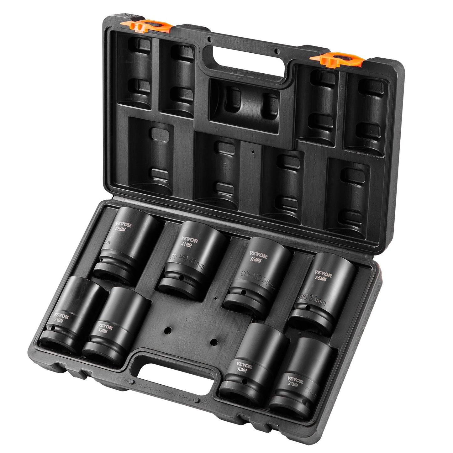 Impact Sockets Set 8pcs 6-Point 1" Drive Bit Ratchet Tool Kit Case