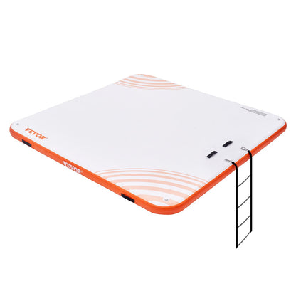 Inflatable Floating Dock, 10 x 10FT Inflatable Dock Platform, Non-Slip Water Floating Dock Mat with Portable Carrying Bag & Detachable Ladder, Floating Platform Island Raft for Pool Beach Ocean