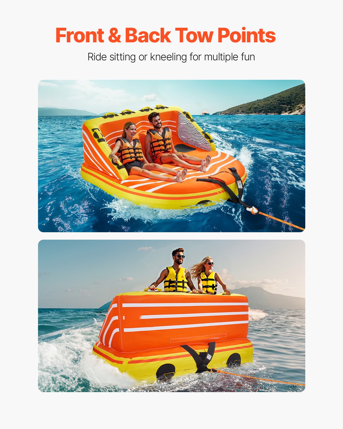 Towable Tube for Boating, 1-3 Riders Inflatable Boat Tubes and Towables, 510lbs Water Sport Towable Tube for Boat to Pull - with Full Nylon Cover, 16 Grab Handles, Dual Tow Points & Safety Valve