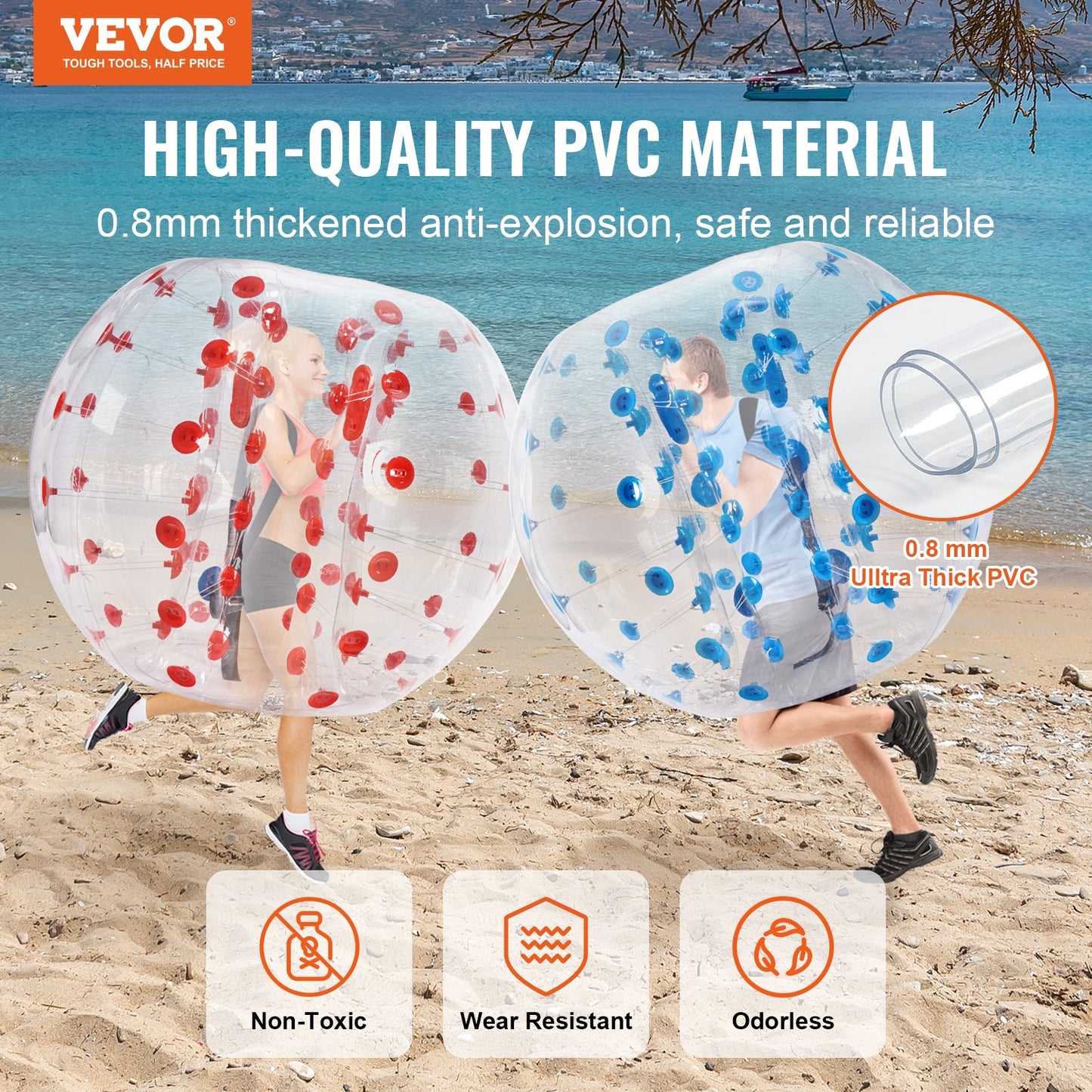 Inflatable Bumper Balls 2-Pack, 5FT/1.5M Body Sumo Zorb Balls for Teen & Adult, 0.8mm Thick PVC Human Hamster Bubble Balls for Outdoor Team Gaming Play, Bumper Bopper Toys for Garden, Yard, Park