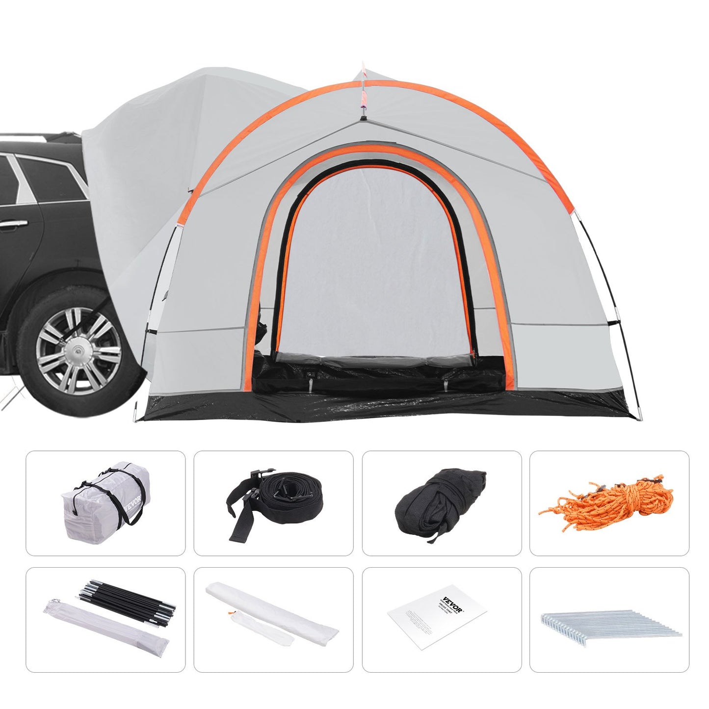 SUV Camping Tent, 8'-8' SUV Tent Attachment for Camping with Rain Layer and Carry Bag, PU2000mm Double Layer Truck Tent, Accommodate 6-8 Person, Rear Tent for Van Hatch Tailgate