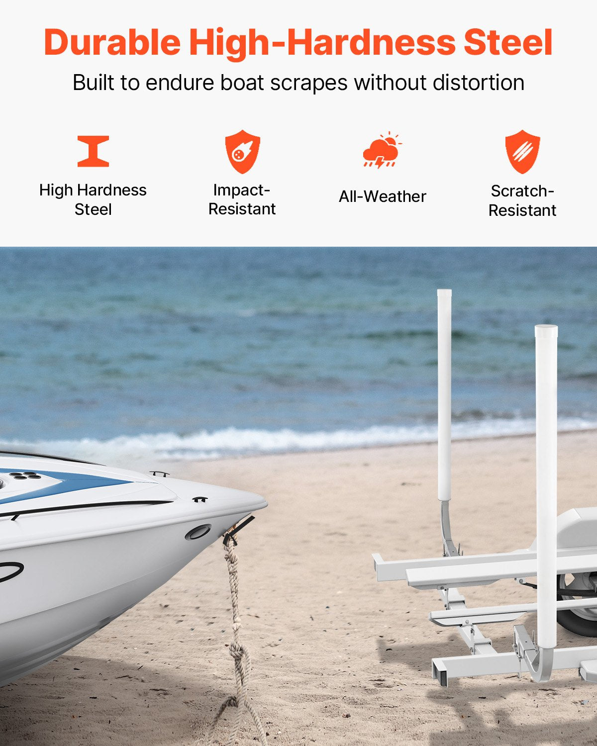 Boat Trailer Guide, 1219.2mm Adjustable Design Trailer Guide Poles, 2PCS High-Hardness Steel Trailer Guide-Ons, Trailer Guides with PVC Pipes, for Ski Boat, Fishing Boat or Sailboat Trailer