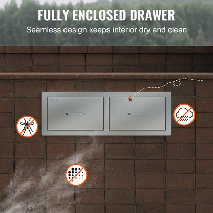 Outdoor Kitchen Drawers 30" W x 10" H x 20" D, Horizontal Double BBQ Access Drawers Stainless Steel with Handle, BBQ Island Drawers for Outdoor Kitchens or Patio Grill Station