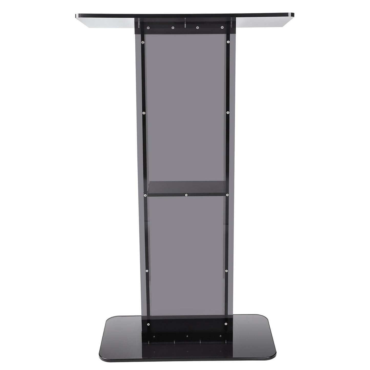 Acrylic Podium, 47" Tall, Acrylic Podium Stand with Wide Reading Surface & Storage Shelf, Floor-standing Clear Pulpits Acrylic for Church Office School, Black