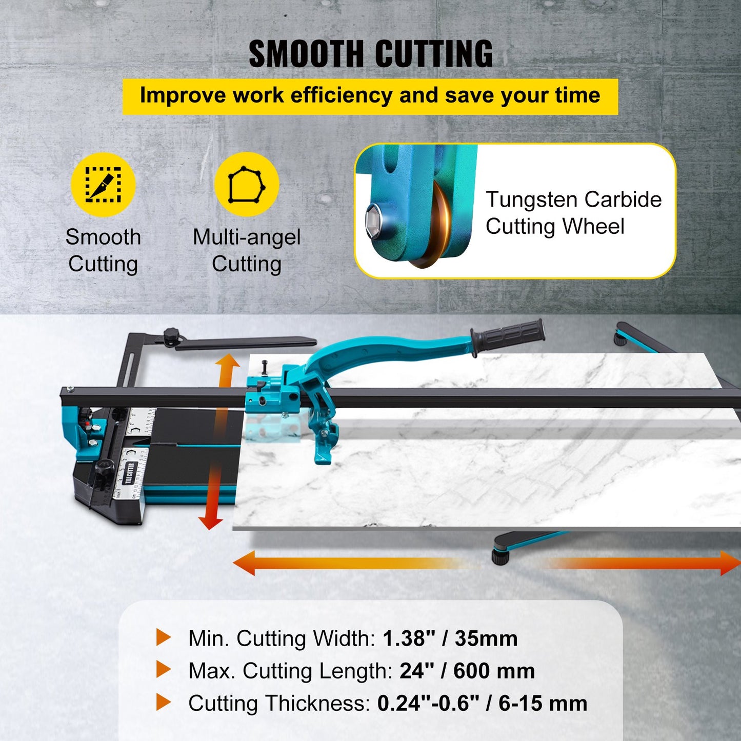 Tile Cutter 24in Cutting Tool w/ Laser Guide Single Rail Double Brackets