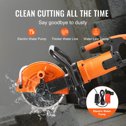 Electric Concrete Saw, 9 in, 2000 W 15 A Motor Circular Saw Cutter with 3.5 in Cutting Depth, Wet/Dry Disk Saw Cutter Includes Water Line, Pump and Blade, for Stone, Brick