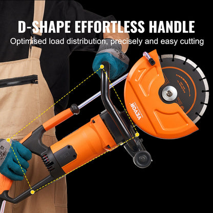 Electric Concrete Saw, 9 in, 2000 W 15 A Motor Circular Saw Cutter with 3.5 in Cutting Depth, Wet/Dry Disk Saw Cutter Includes Water Line, Pump and Blade, for Stone, Brick