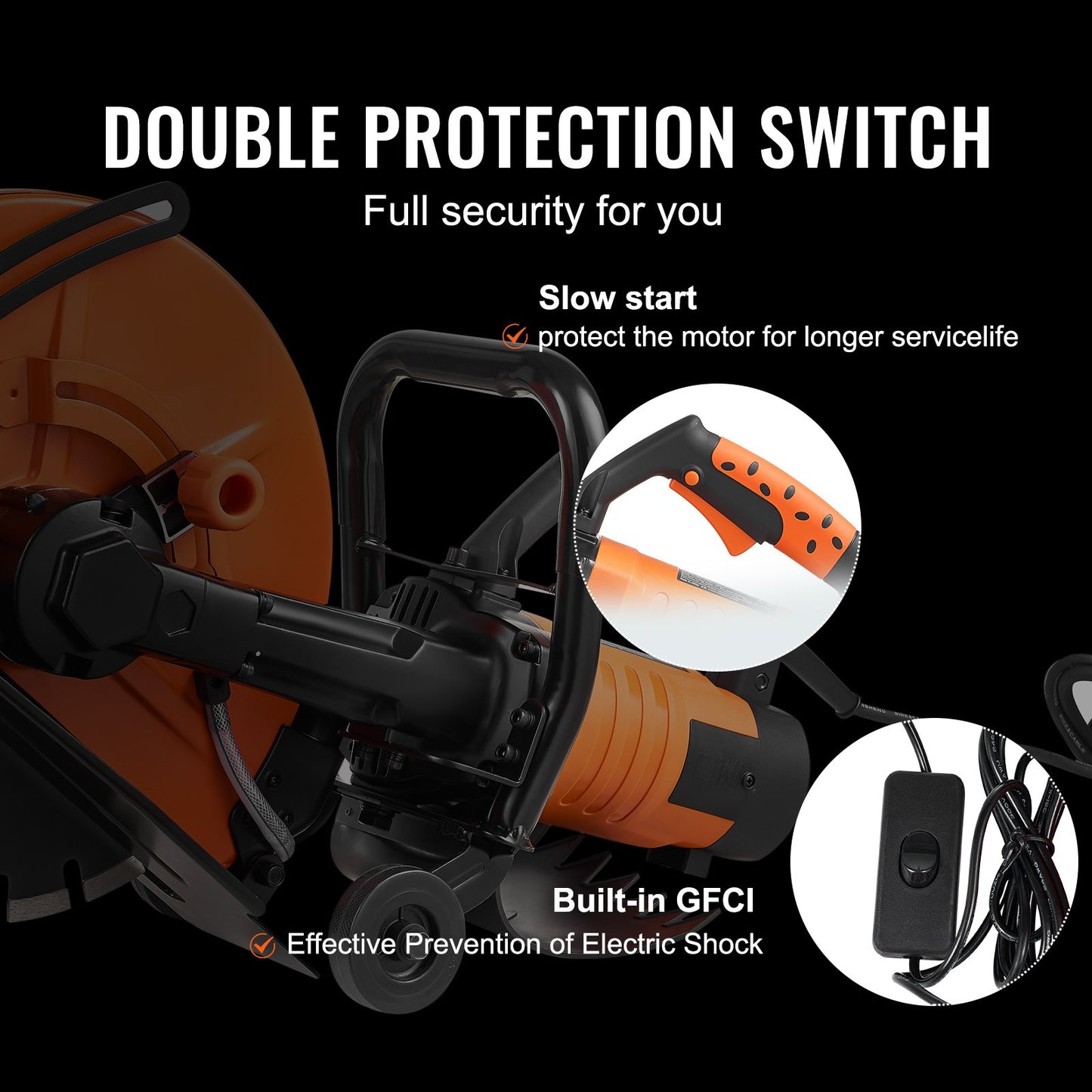 Electric Concrete Saw, 14 in, 2000 W Motor Circular Saw Cutter with Max. 5 in Adjustable Cutting Depth, Wet Disk Saw Cutter Includes Water Line, Pump and Blade, for Stone, Brick