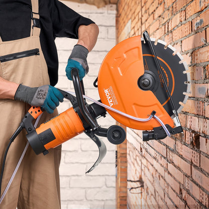 Electric Concrete Saw, 14 in, 2000 W Motor Circular Saw Cutter with Max. 5 in Adjustable Cutting Depth, Wet Disk Saw Cutter Includes Water Line, Pump and Blade, for Stone, Brick