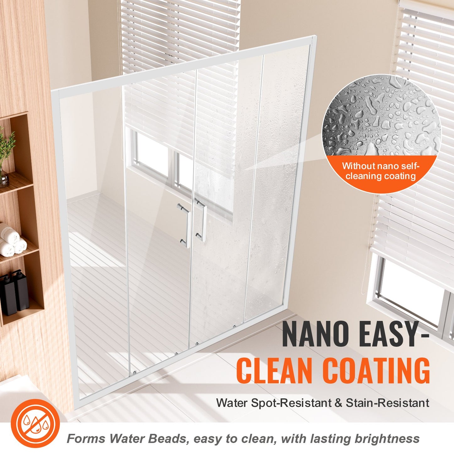 Semi-frameless Double Sliding Shower Door SGCC Tempered Glass 1/4" Chrome