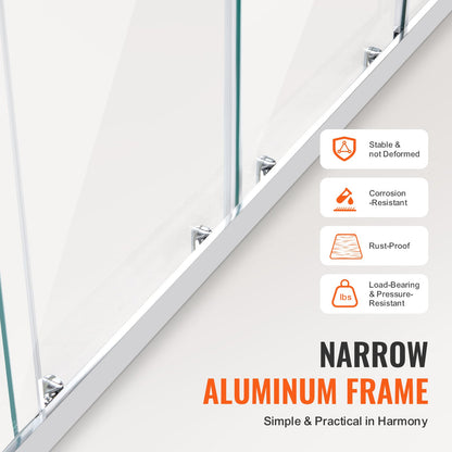 Semi-frameless Double Sliding Shower Door SGCC Tempered Glass 1/4" Chrome