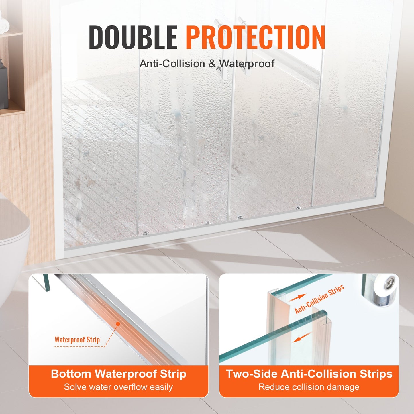 Semi-frameless Double Sliding Shower Door SGCC Tempered Glass 1/4" Chrome