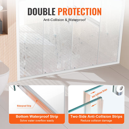 Semi-frameless Double Sliding Shower Door SGCC Tempered Glass 1/4" Chrome