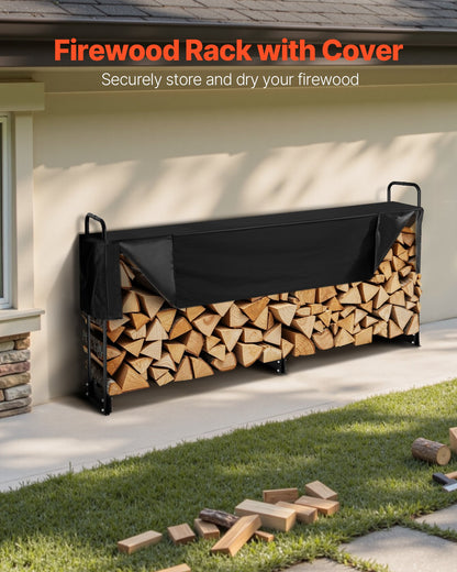 VEVOR Firewood Rack with Waterproof Cover, 257 x 36 x 117 cm Outdoor Firewood Holder, 660lb Weight Capacity, 1/2 Cord Log Holder, Half - Covered, Powder - coated Wood Storage Rack for Fireplace Deck - Factory Direct Shop