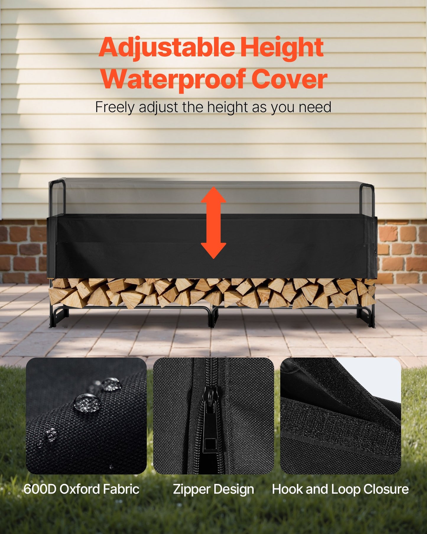 VEVOR Firewood Rack with Waterproof Cover, 257 x 36 x 117 cm Outdoor Firewood Holder, 660lb Weight Capacity, 1/2 Cord Log Holder, Half - Covered, Powder - coated Wood Storage Rack for Fireplace Deck - Factory Direct Shop