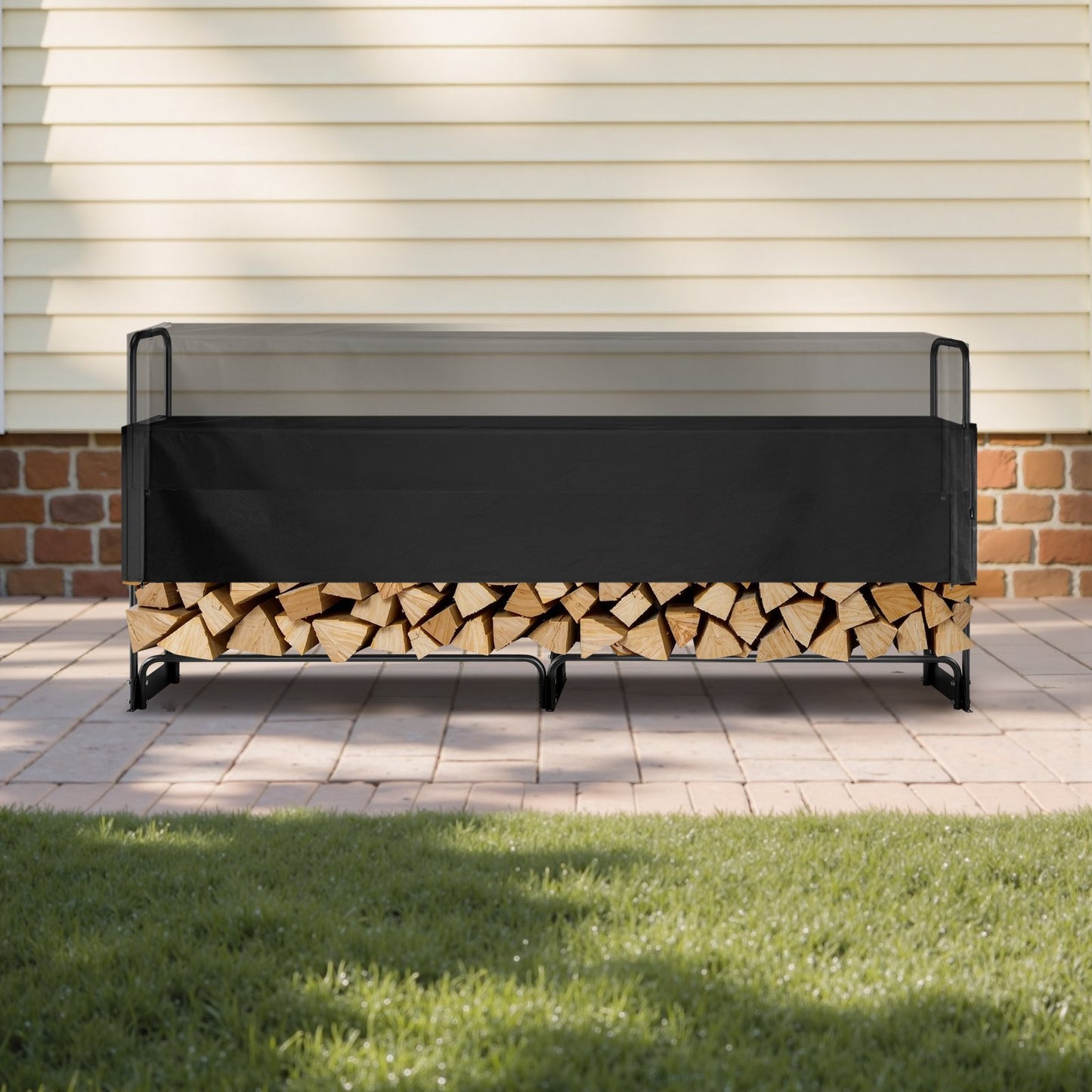 VEVOR Firewood Rack with Waterproof Cover, 257 x 36 x 117 cm Outdoor Firewood Holder, 660lb Weight Capacity, 1/2 Cord Log Holder, Half - Covered, Powder - coated Wood Storage Rack for Fireplace Deck - Factory Direct Shop