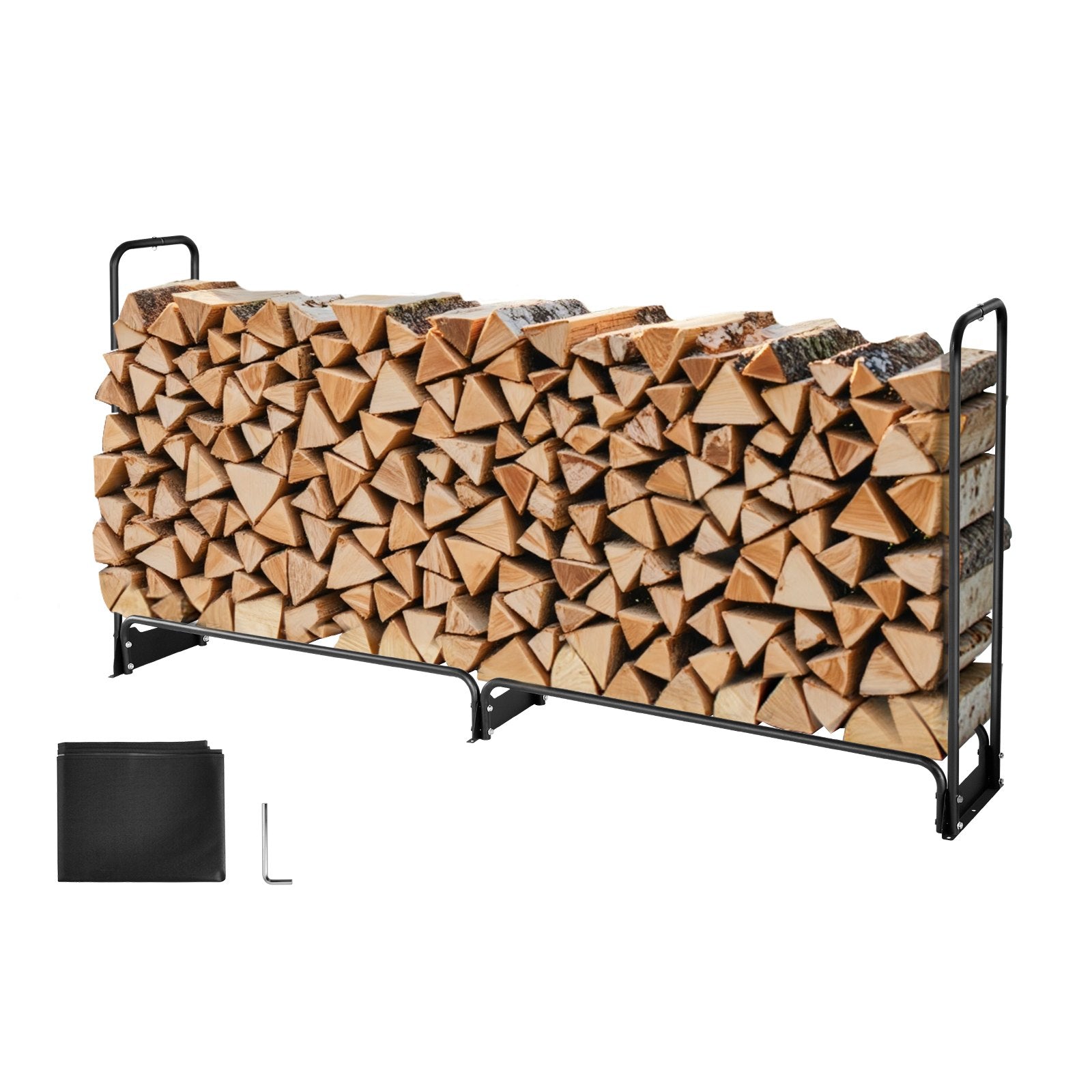 VEVOR Firewood Rack with Waterproof Cover, 257 x 36 x 117 cm Outdoor Firewood Holder, 660lb Weight Capacity, 1/2 Cord Log Holder, Half - Covered, Powder - coated Wood Storage Rack for Fireplace Deck - Factory Direct Shop