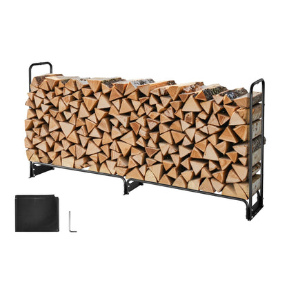 VEVOR Firewood Rack with Waterproof Cover, 257 x 36 x 117 cm Outdoor Firewood Holder, 660lb Weight Capacity, 1/2 Cord Log Holder, Half - Covered, Powder - coated Wood Storage Rack for Fireplace Deck - Factory Direct Shop