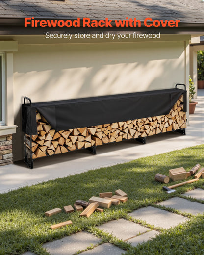 VEVOR Firewood Rack with Waterproof Cover, 383 x 36 x 117 cm Outdoor Firewood Holder, 660lb Weight Capacity, 1/2 Cord Log Holder, Half - Covered, Powder - coated Wood Storage Rack for Fireplace Deck - Factory Direct Shop