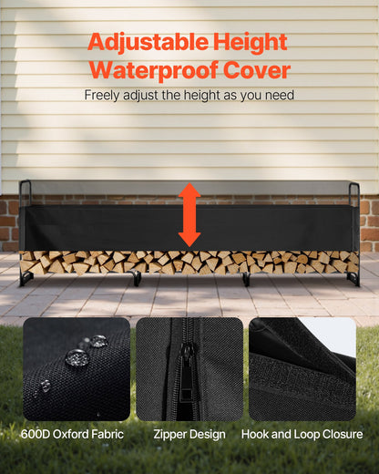 VEVOR Firewood Rack with Waterproof Cover, 383 x 36 x 117 cm Outdoor Firewood Holder, 660lb Weight Capacity, 1/2 Cord Log Holder, Half - Covered, Powder - coated Wood Storage Rack for Fireplace Deck - Factory Direct Shop